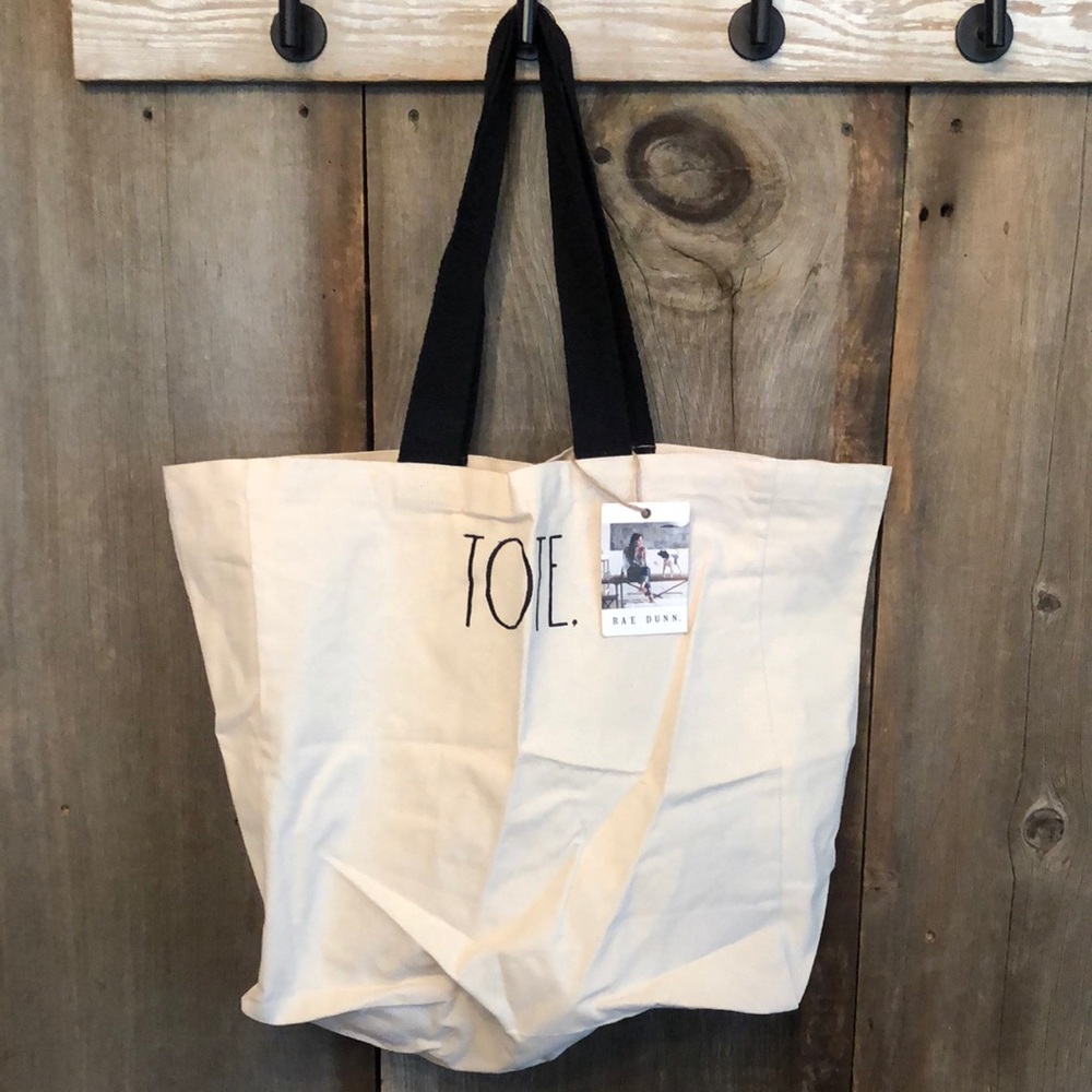 Rae Dunn Tote Bag in Beige Canvas